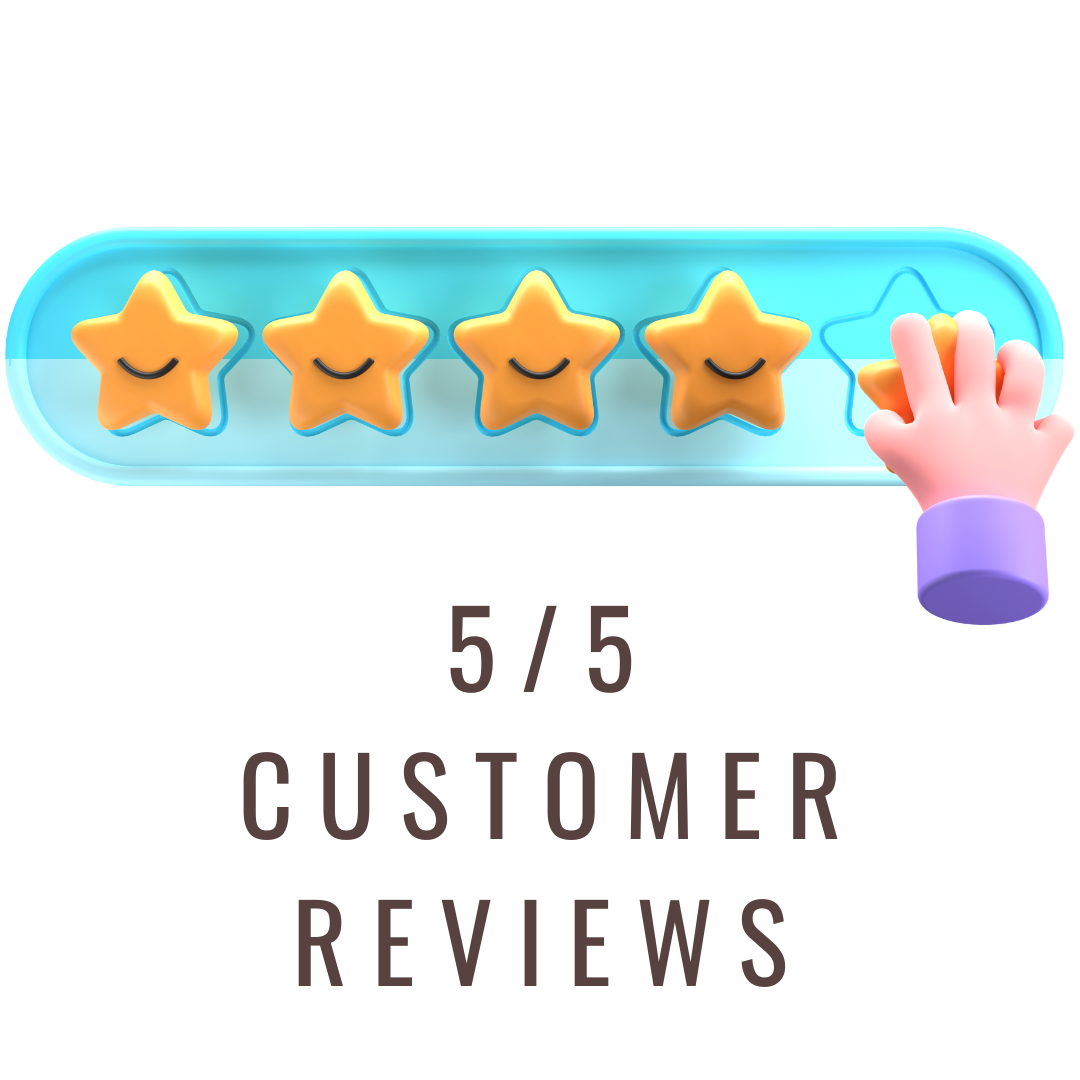 An icon indicating that customers are satisfied with KD's because the site has 5 out of 5 stars on customer reviews.