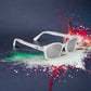 The X-KD's 1200 Chill sunglasses with silver mirror lenses and a translucent frame in a paint explosion.