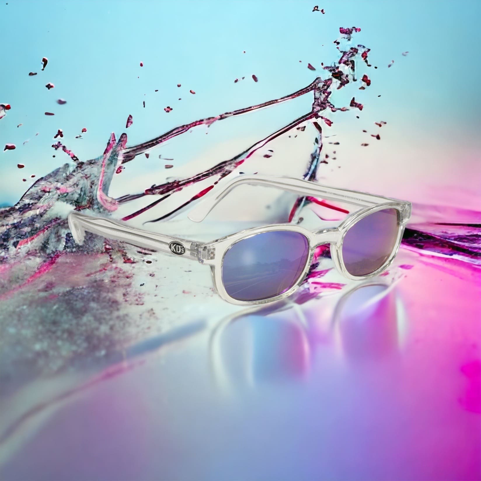 Great original X-KD's Crystal 12018 sunglasses with a sublime transparent frame and iridescent polycarbonate mirror lenses in an explosion of colors.